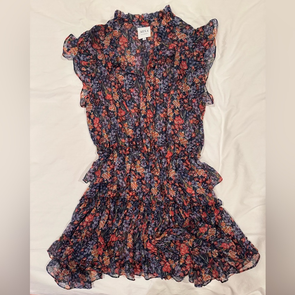 Misa Los Angeles Floral Mini Dress - Blue and Red